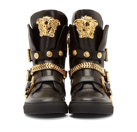 nappa leather mid top sneakers versace|Versace black leather shoes.